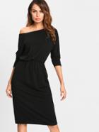 Romwe Oblique Shoulder Elastic Waist Dress