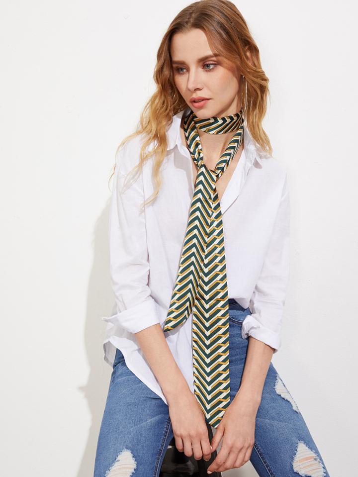 Romwe Chevron Satin Skinny Scarf