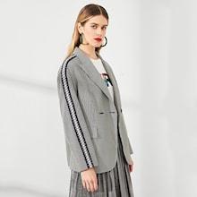 Romwe Double Breasted Houndstooth Notched Blazer
