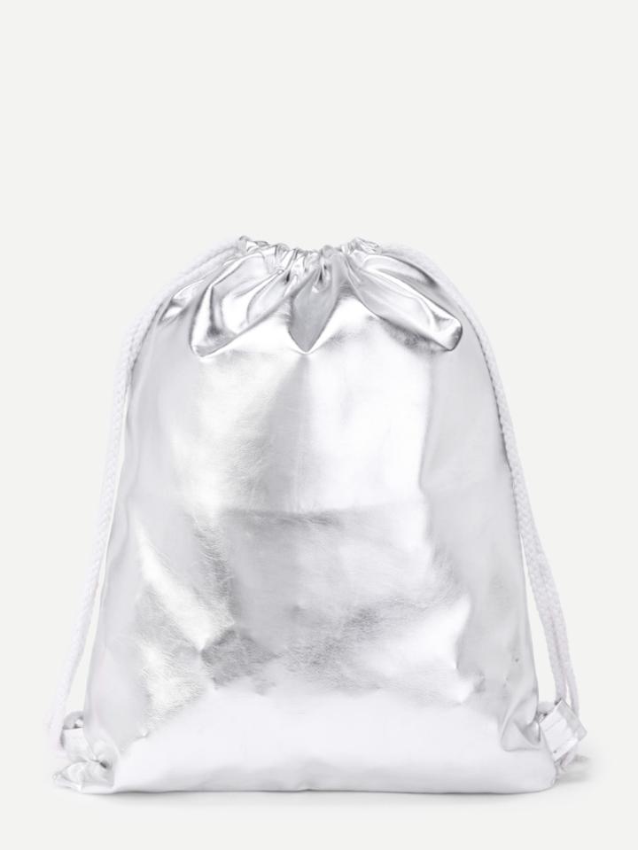 Romwe Drawstring Design Pu Backpack