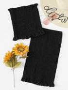 Romwe Frill Trim Shirring Bandeau Top With Skirt Sets