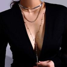 Romwe Bar Detail Multi Layered Chain Choker