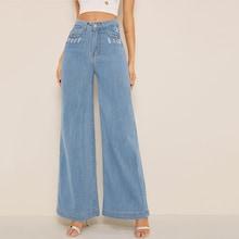 Romwe Ripped Detail Wide Leg Jeans