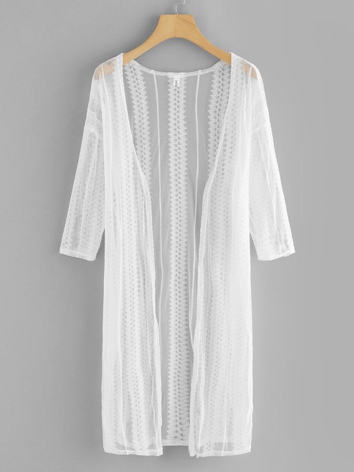 Romwe Lace Drop Shoulder Open Front Cardigan