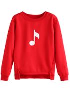 Romwe Red Music Note Print High Low Sweatshirt