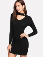Romwe Cut Out Neck Pearl Beaded Bodycon Dress