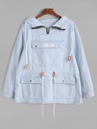 Romwe Blue Pocket Front Drawstring Waist Denim Hooded Sweatshirt