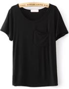 Romwe Round Neck With Pocket Black T-shirt