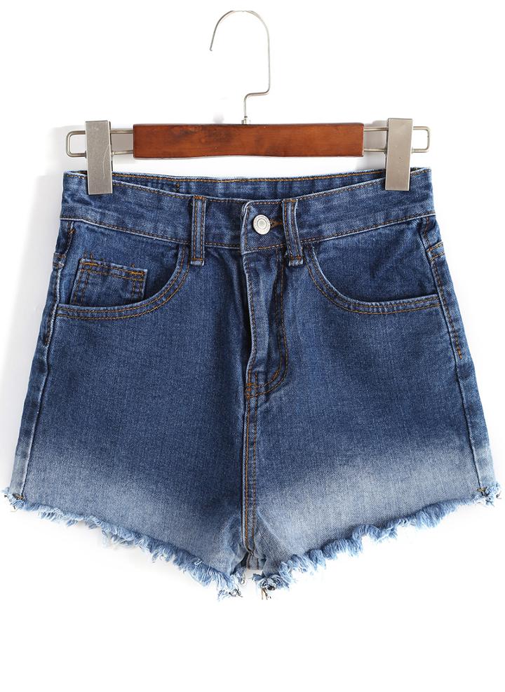 Romwe Ombre Fringe Denim Shorts