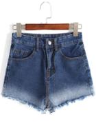 Romwe Ombre Fringe Denim Shorts
