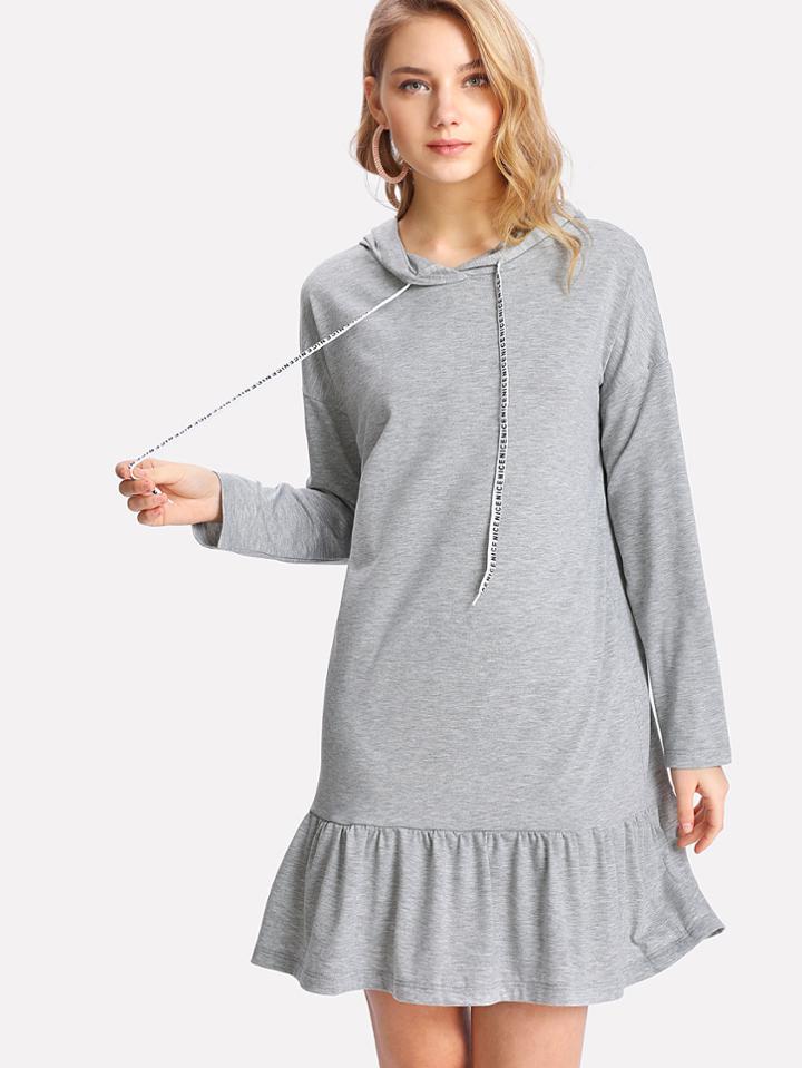 Romwe Drop Shoulder Pep Hem Hoodie Dress