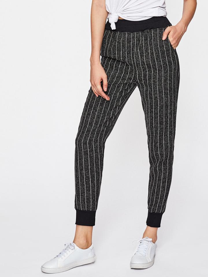 Romwe Vertical Striped Contrast Trim Pants