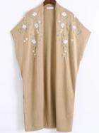 Romwe Khaki Floral Embroidery Poncho Sweater