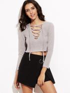 Romwe Vertical Striped Lace Up Crop T-shirt
