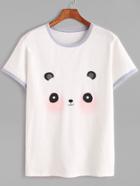 Romwe White Panda Print Ringer T-shirt