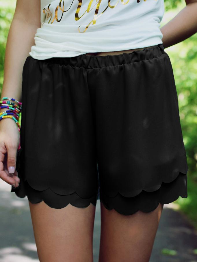 Romwe Black Layered Scalloped Shorts