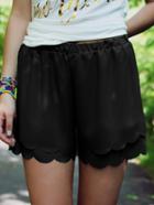 Romwe Black Layered Scalloped Shorts
