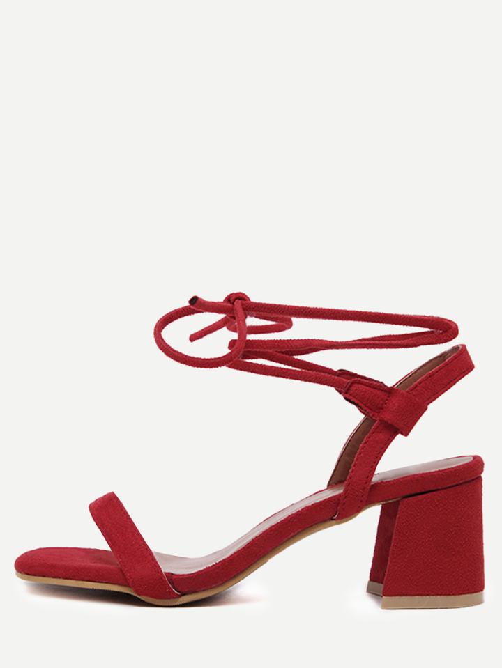 Romwe Red Faux Suede Open Toe Strappy Pumps