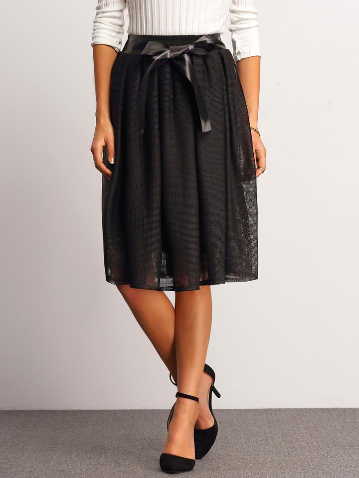 Romwe Elastic Waist Bow Skirt