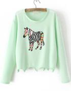Romwe Zebra Print Crop Green Sweatshirt