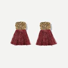 Romwe Textured Square Tassel Drop Earrings 1pair