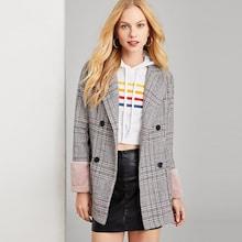 Romwe Double Button Pocket Notched Neck Coat