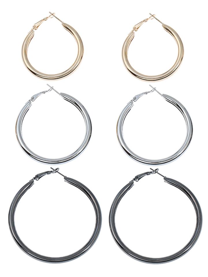 Romwe Three Color Hoop Earring Set