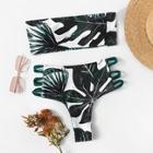 Romwe Tropical Bandeau Mix & Match Lace Up Bikini Set