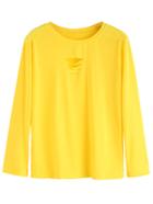 Romwe Yellow Ripped Long Sleeve T-shirt