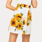 Romwe Floral Print Button Detail Skirt