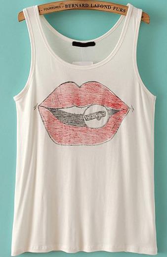 Romwe Lip Print Slim Vest