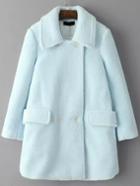 Romwe Lapel Long Blue Coat With Pockets