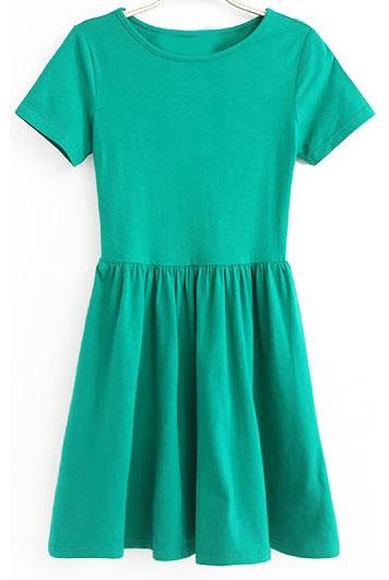Romwe Round Neck Pleated Slim Green Dress