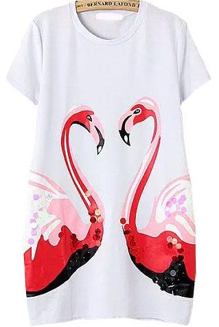 Romwe With Sequined Swan Print T-shirt