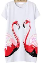 Romwe With Sequined Swan Print T-shirt