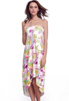 Romwe White Strapless Florals High Low Beach Dress