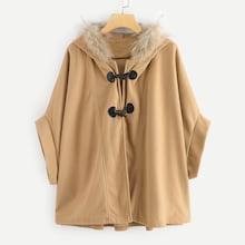 Romwe Plus Faux Fur Embellished Duffle Coat