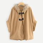 Romwe Plus Faux Fur Embellished Duffle Coat