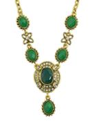 Romwe Green Gemstone Women Necklace
