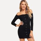 Romwe Single Breasted Off The Shoulder Dress