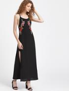 Romwe High Split Side Tie Back Applique Dress