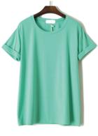 Romwe Cuffed Loose Green T-shirt