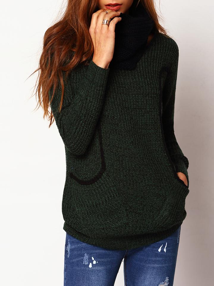 Romwe Long Sleeve Pockets Sweater With Scarf