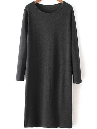 Romwe Long Sleeve Loose Grey Dress