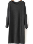 Romwe Long Sleeve Loose Grey Dress