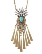 Romwe Gold Rhinestone Wing Pendant Necklace