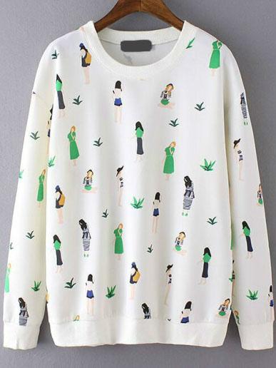 Romwe Round Neck Cartton Print Sweatshirt