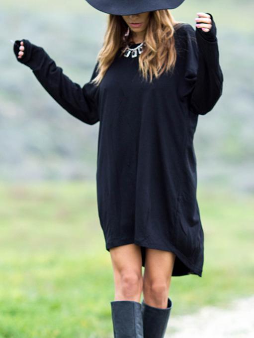 Romwe Black Round Neck V Back Dress