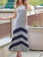 Romwe Grey Chevron Print Cami Long Dress