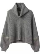Romwe Turtleneck Zipper Grey Sweater
